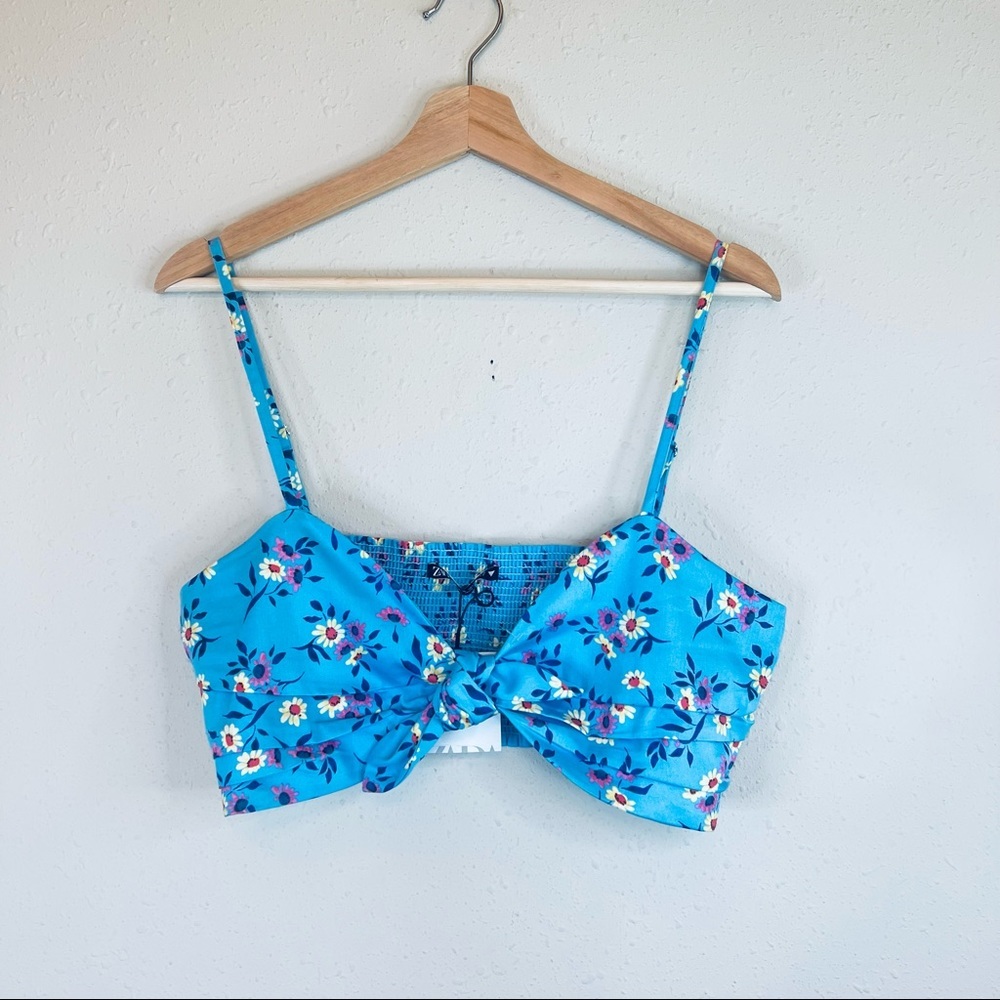 Zara Floral Print Women’s Blue Multi Cropped Top Size XL NWT - Picture 5 of 10